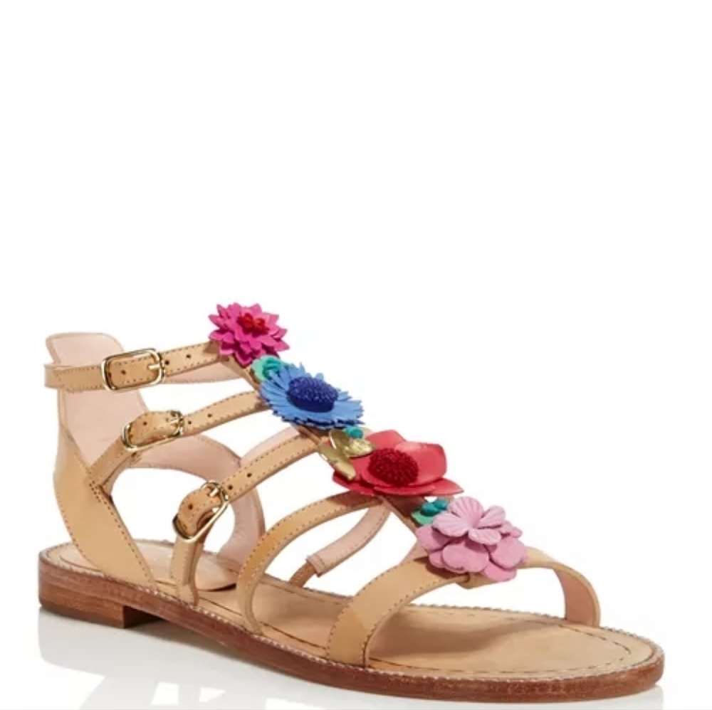 Kate Spade Women's Sadia Leather Floral Appliqué Sandals SZ 9.5 New In Box